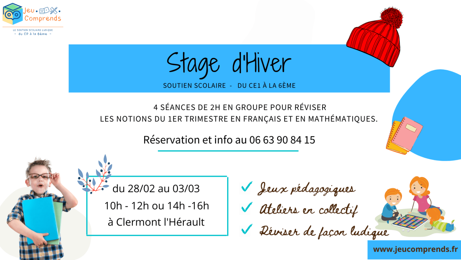 stage d'hiver Jeu comprends soutien scolaire aide aux devoirs clermont l'herault